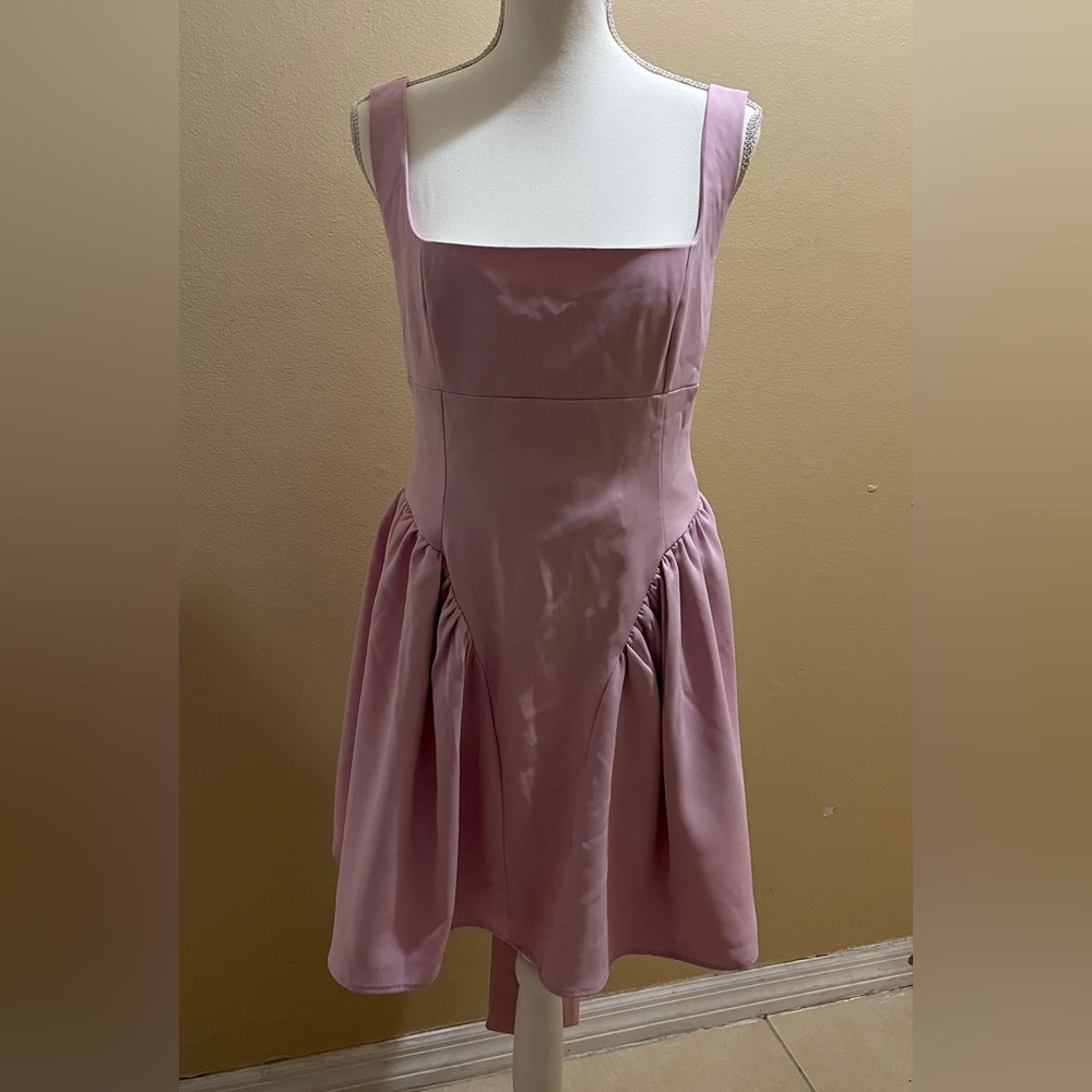 Finesse Pink Emi Bow Mini Dress Women’s Size 1X Sleeveless Tie Party Zip Back - Picture 3 of 16